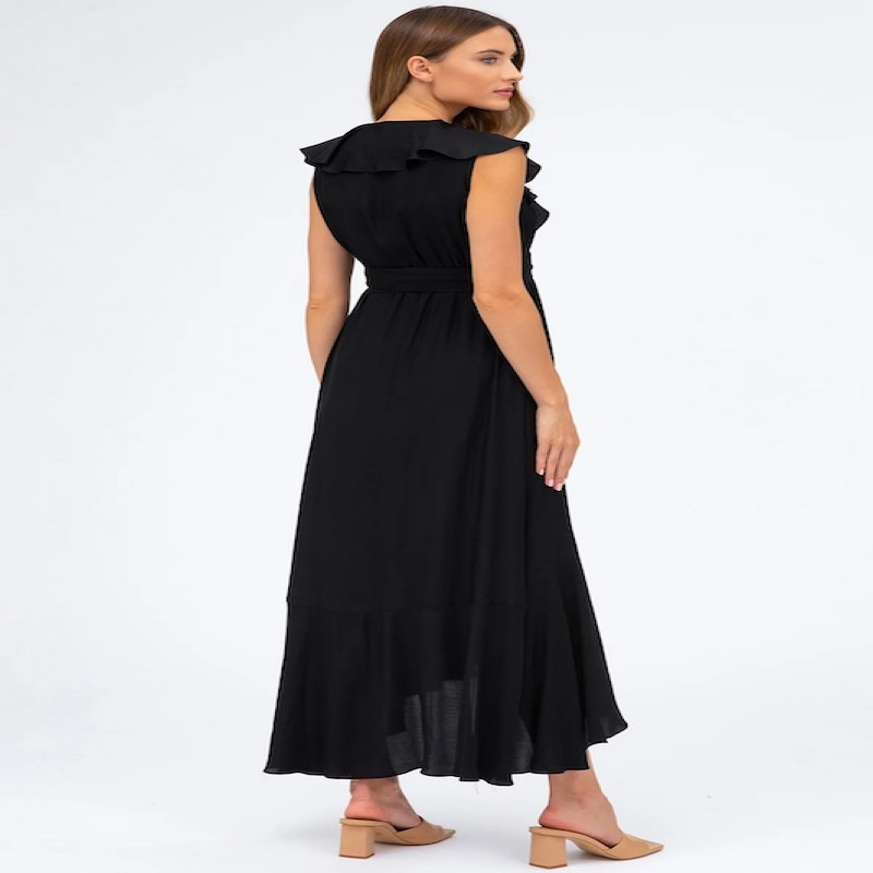 Made in Italy DOROTHEA Black Maternity Dress with Ruffles
